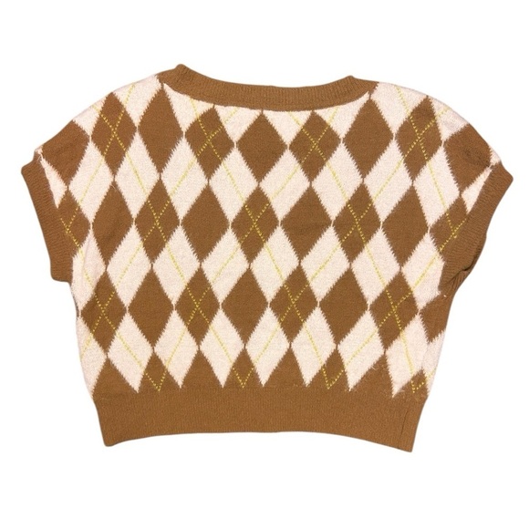Free People Through the Motions argyle pattern sweater vest, brown cream size xs - Picture 7 of 11